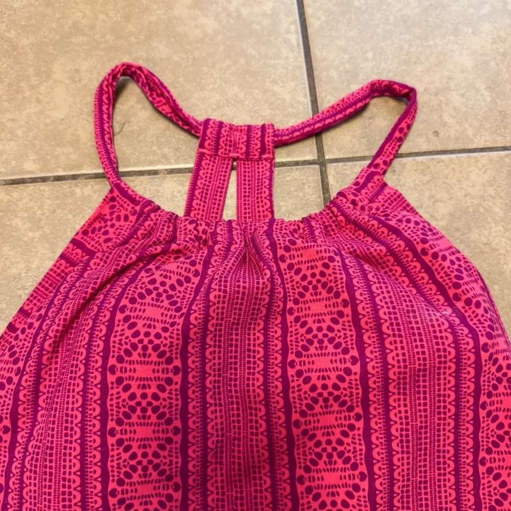 Prana Quinn Dress Fuchsia pink lace Geometric Print Racerback Women's Size Small